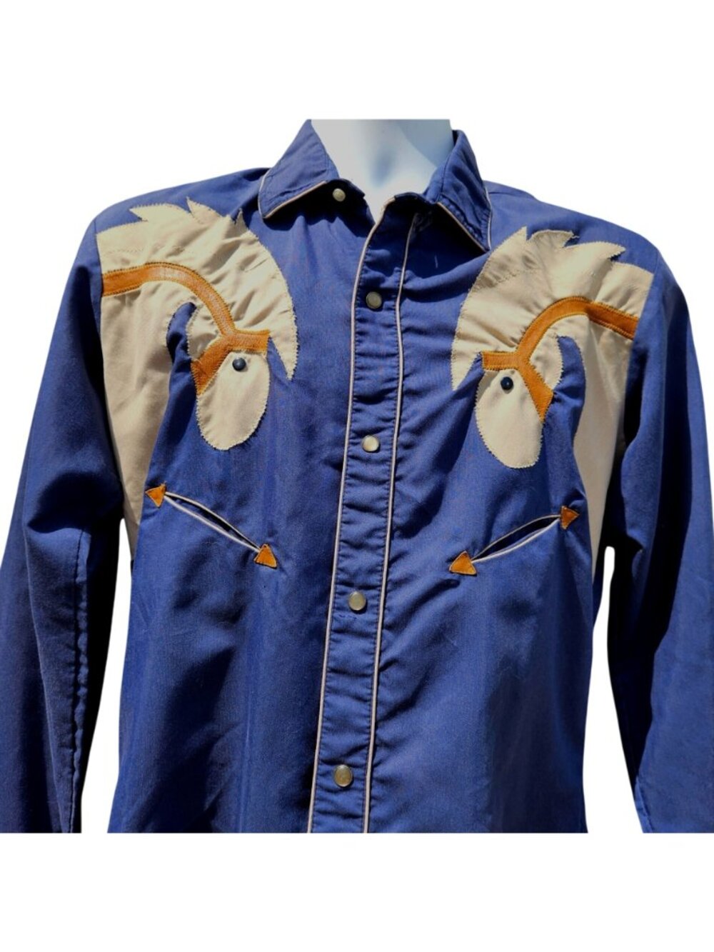 Vintage Custer 70s Western Cowboy Shirt Horse Head Applique Snap Men's M - Picture 2 of 13